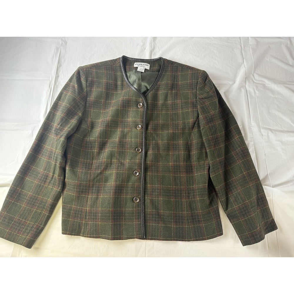 Vintage Pendleton Tartan Plaid 100% Wool Blazer Jacket Sz 12 Trim Detail